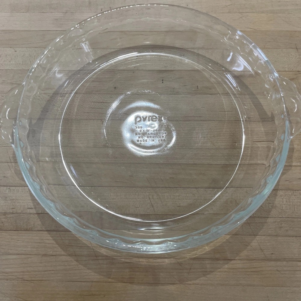 Vintage Pyrex # 229 Clear Glass Deep Dish 9.5" Scalloped Fluted Edge - Pie Plate